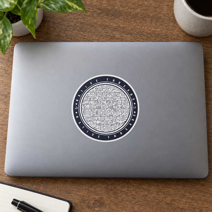 Al Fatiha Sticker, applied to a closed laptop on a desk.