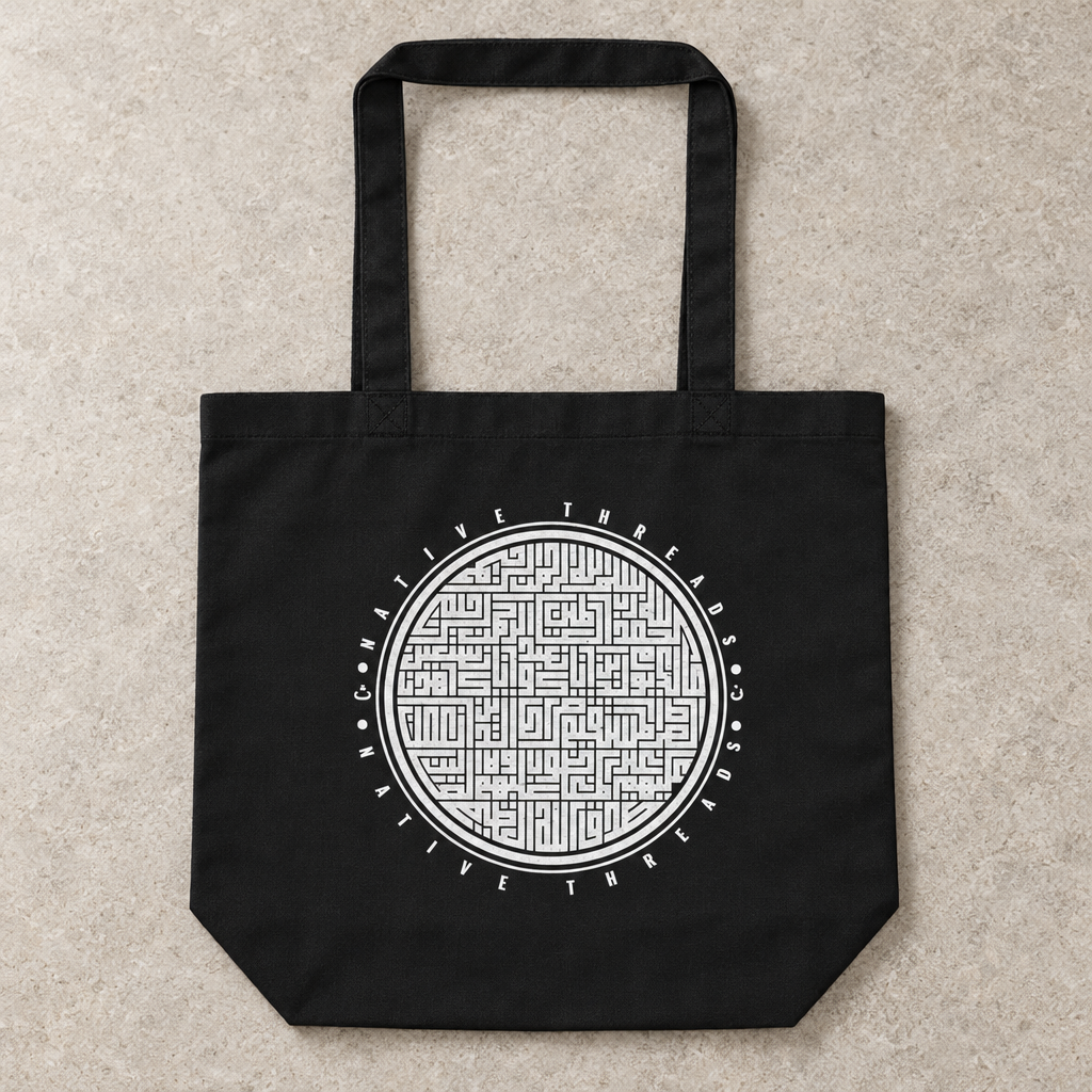 Al Fatiha Tote Bag, close-up of the printed design and bag fabric.