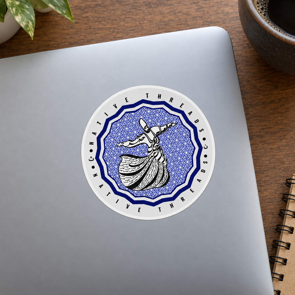 Dervish Hub Sticker, applied to a closed laptop on a desk.