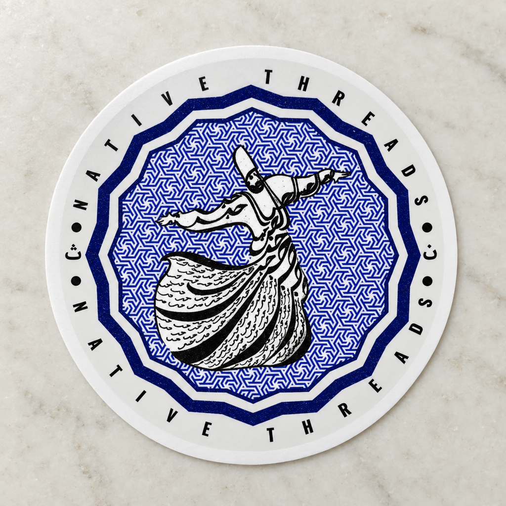 Dervish Hub Sticker, close-up showing the artwork and cut edge.