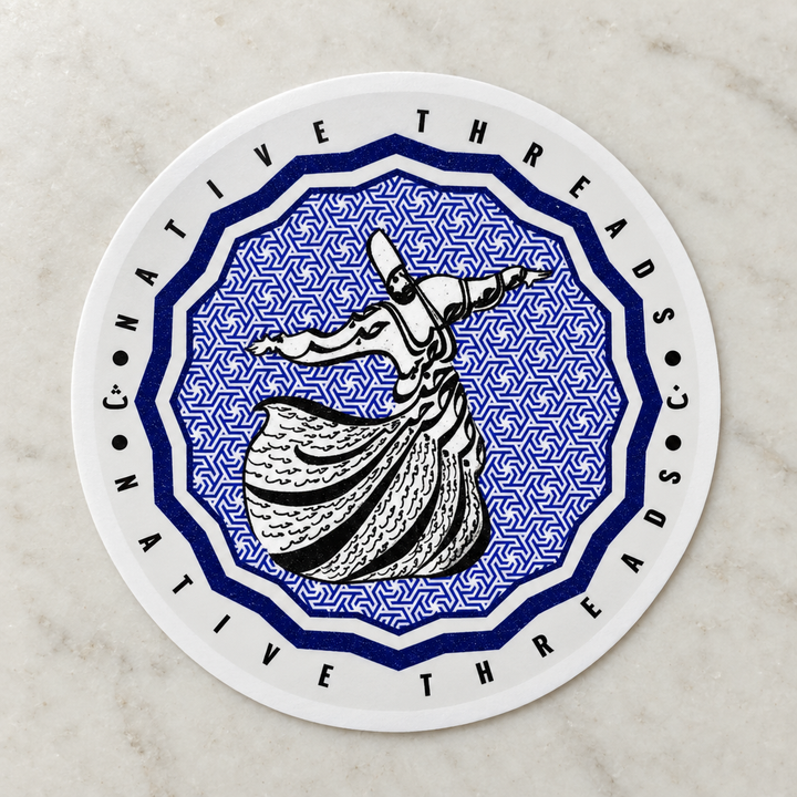 Dervish Hub Sticker, close-up showing the artwork and cut edge.