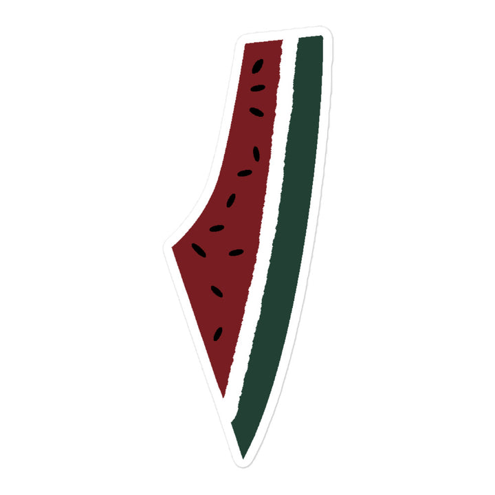 Palestine map sticker illustrated as a watermelon with red flesh, black seeds and a green rind