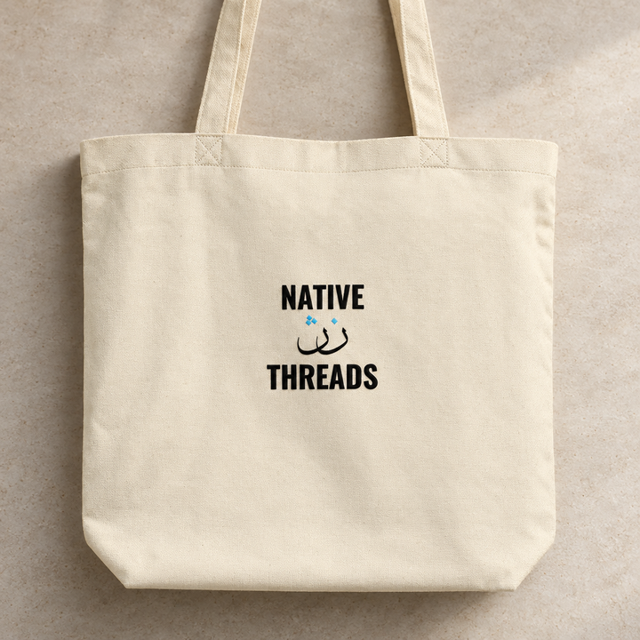 Native Threads Tote Bag, close-up of the printed design and bag fabric.
