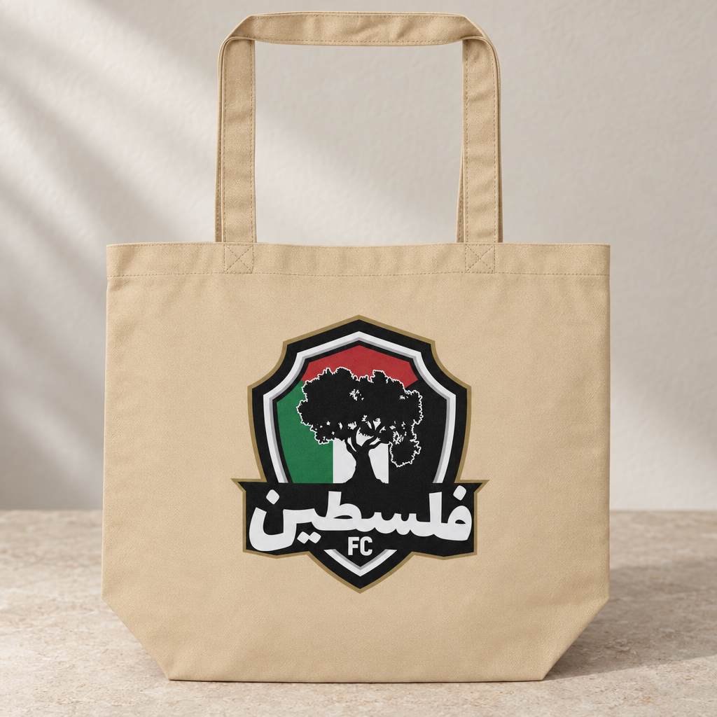 Palestine FC Eco Tote Bag, close-up of the printed design and bag fabric.