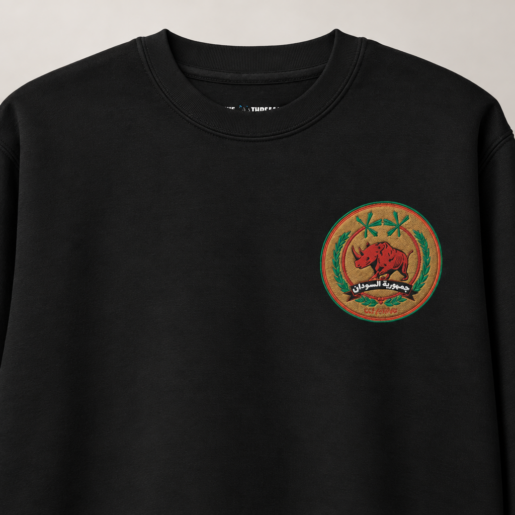 Sudan FC Sweater, close-up of the chest artwork and garment fabric.