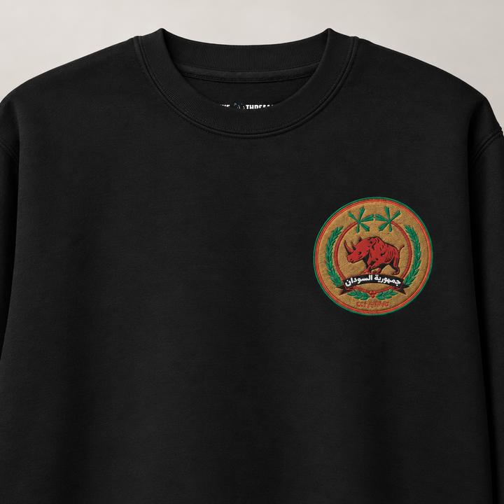 Sudan FC Sweater, close-up of the chest artwork and garment fabric.