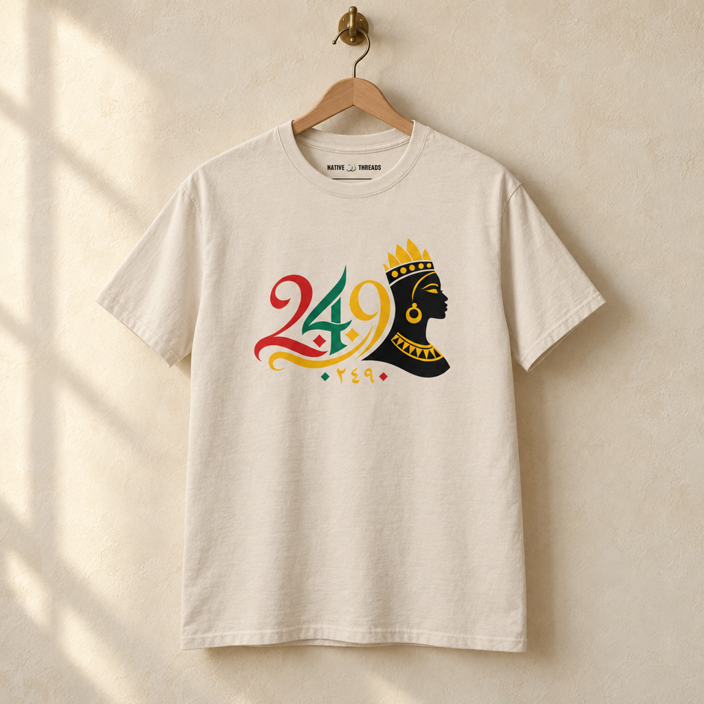 Sudan Kandaka Area Code T-shirt, hanging on a wooden hanger against a pale wall.